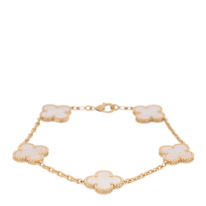 Van Cleef & Arpels 18K Yellow Gold Mother of Pearl 5 Motifs Vintage Alhambra Bracelet 1 of 4