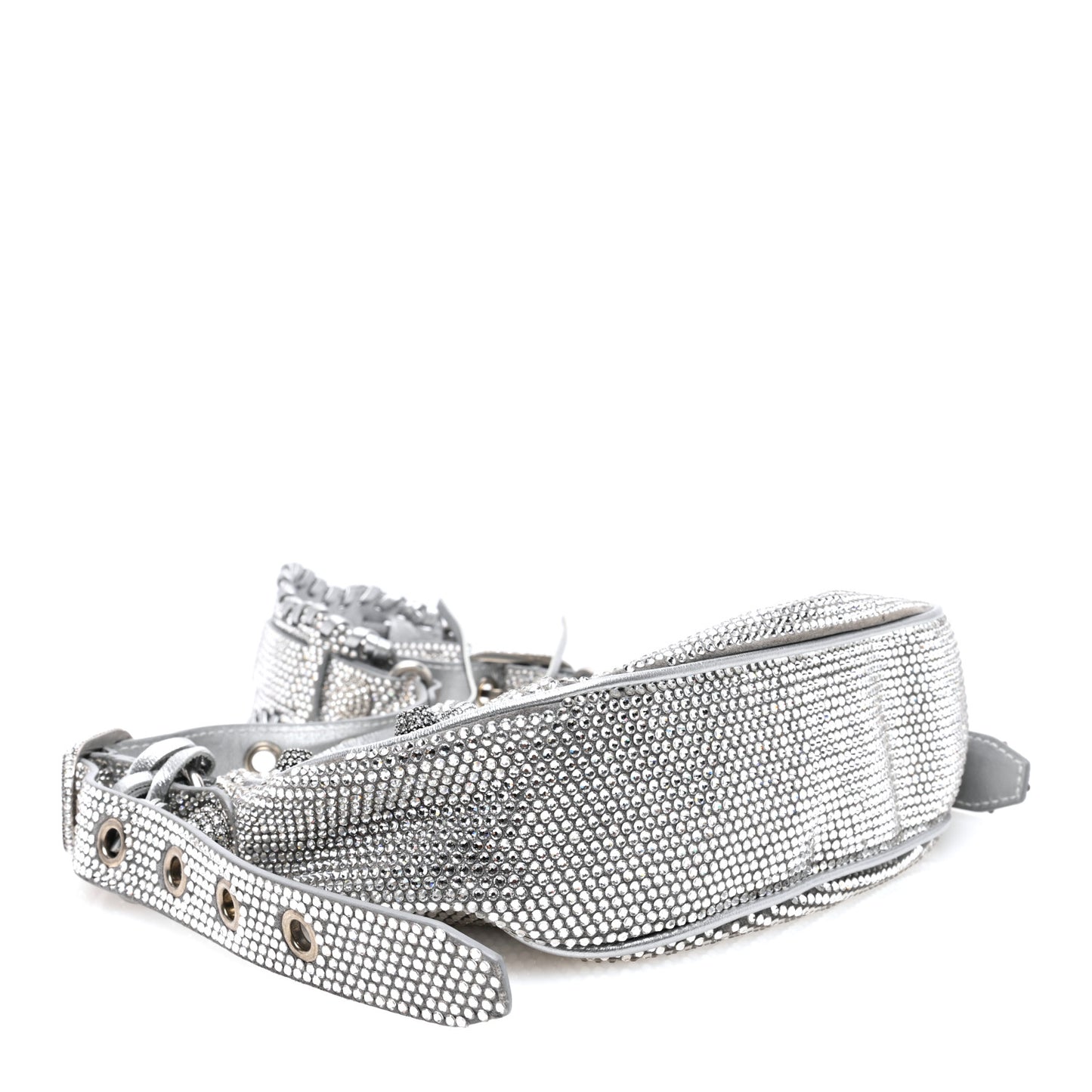 Rhinestone Encrusted Le Cagole Shoulder Bag XS Silver