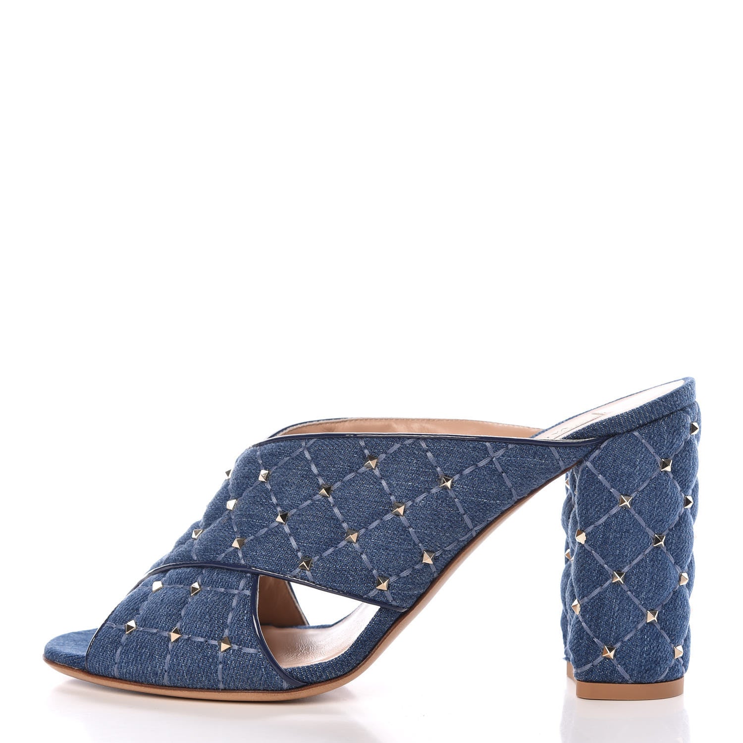 Valentino Garavani Denim Rockstud Spike Crisscross 90mm Slide Sandals 37.5 Light Denim 1 of 9