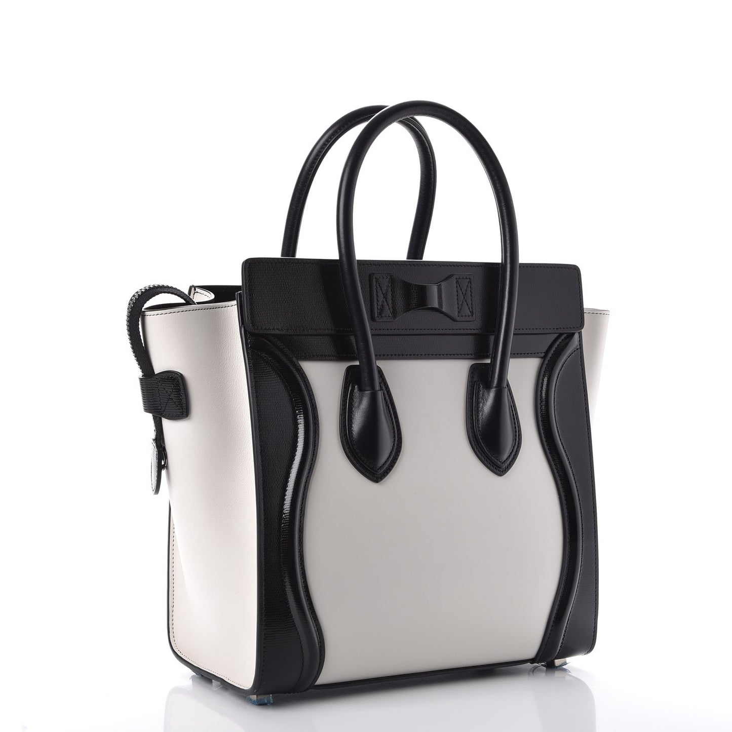 Sleek Calfskin Micro Bi-Color Luggage Black White