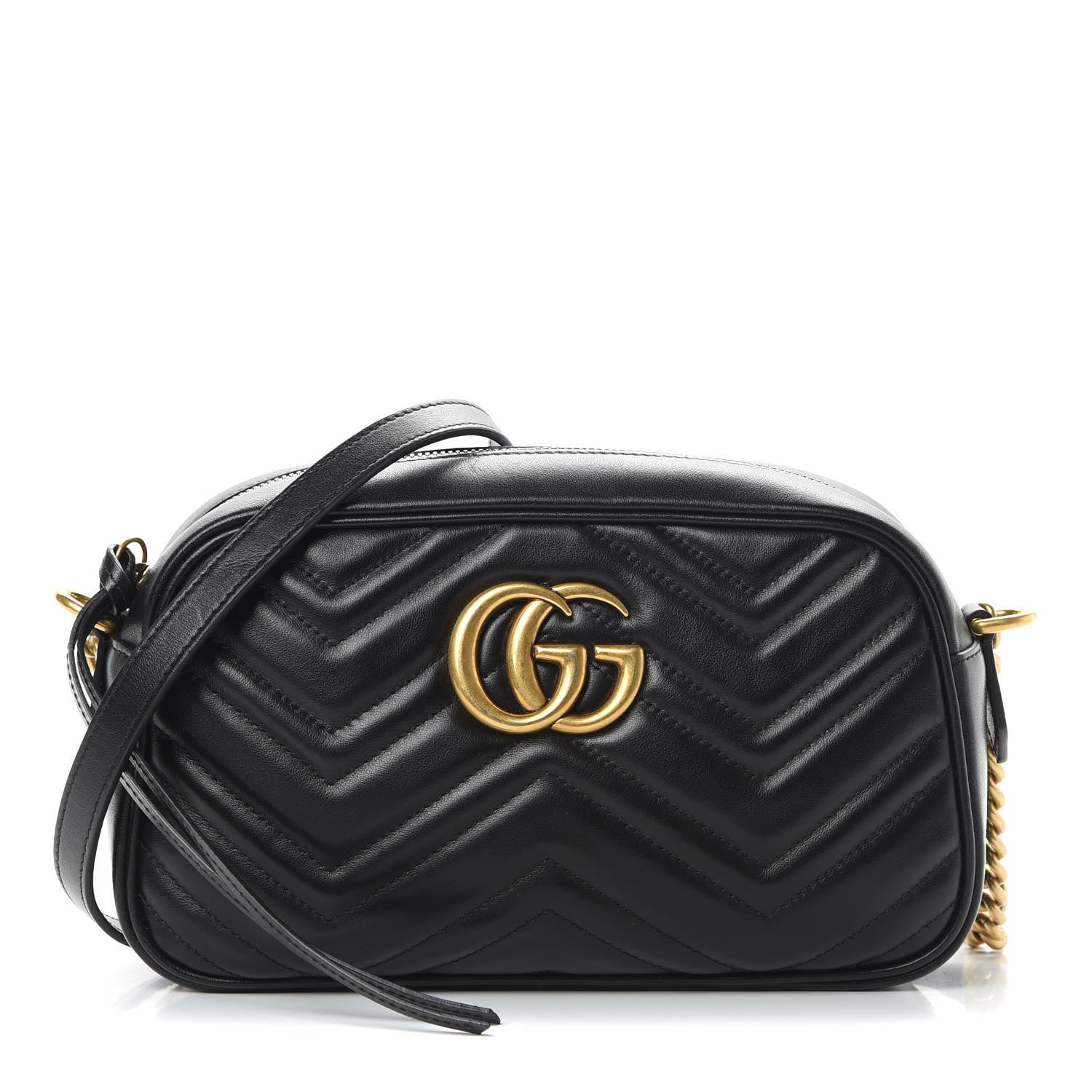 Gucci Calfskin Matelasse Small GG Marmont Chain Shoulder Bag Black 1 of 11