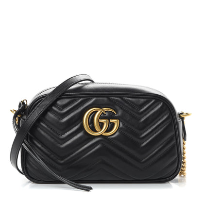 Gucci Calfskin Matelasse Small GG Marmont Chain Shoulder Bag Black 1 of 11