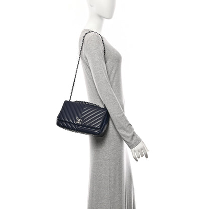 Chanel Lambskin Surpique Chevron Medium Single Flap Blue 2 of 10