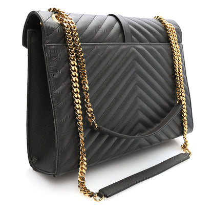 Saint Laurent Grain De Poudre Matelasse Chevron Large Monogram Satchel Earth 3 of 9