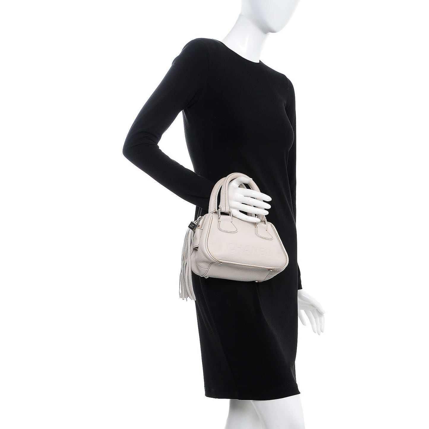 Calfskin Small Tassel Bowler White