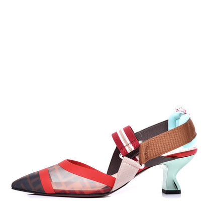 Fendi Technical Mesh FF Colibri 55mm Slingback Pumps 37 Tobacco Moro Cipria Papavero Camelia 1 of 11