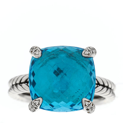 David Yurman Sterling Silver Diamond Blue Topaz 14mm Chatelaine Ring 56 7.5 1 of 5