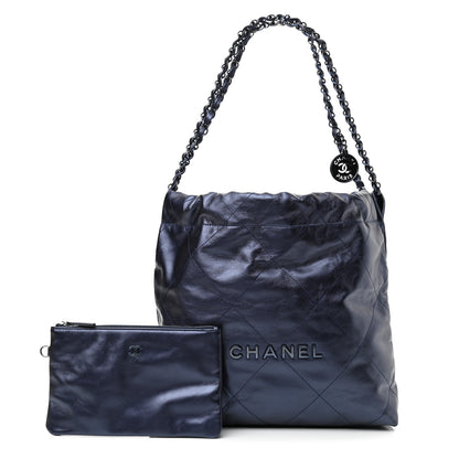 Chanel Metallic Calfskin Quilted Small Chanel 22 Navy Blue 1 of 11