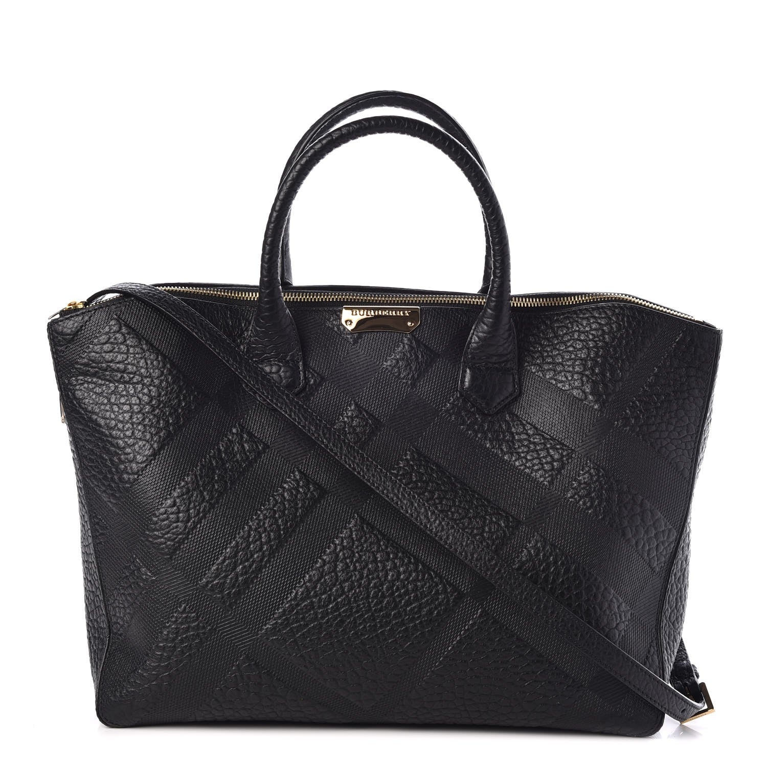 Burberry Heritage Grain Check Embossed Medium Dewsbury Tote Black 1 of 8