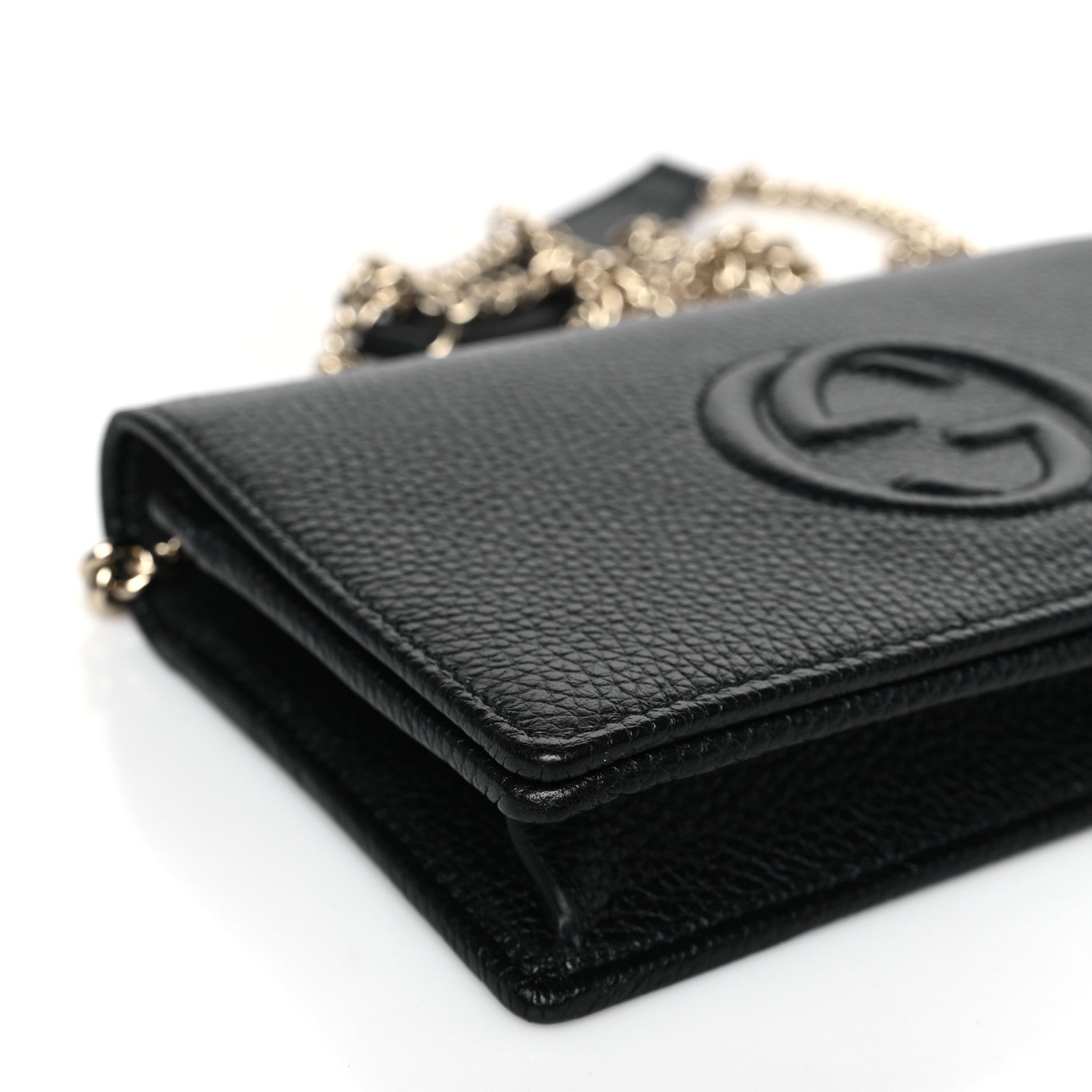 Gucci Pebbled Calfskin Soho Wallet On Chain Black 7 of 8