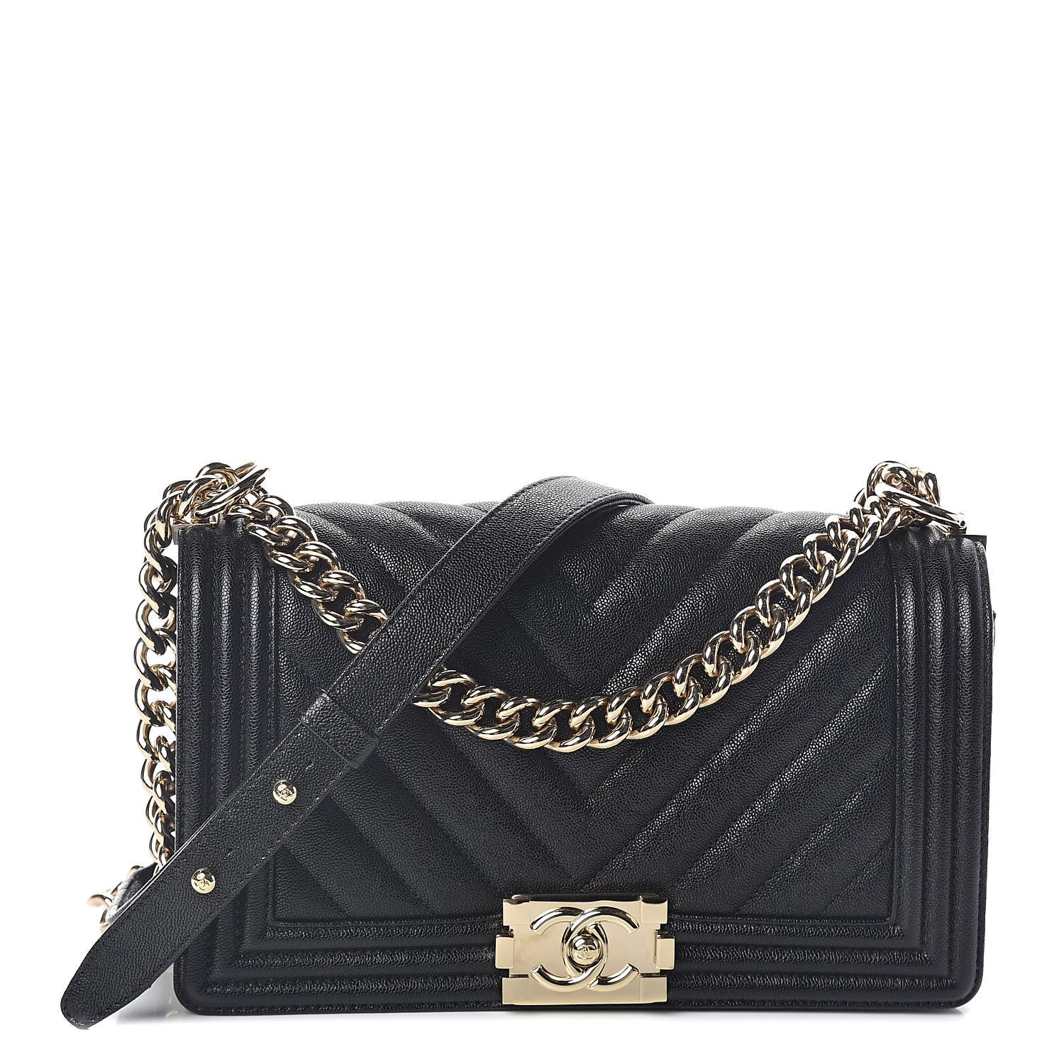 Chanel Caviar Chevron Quilted Medium Boy Flap Black 2 of 10