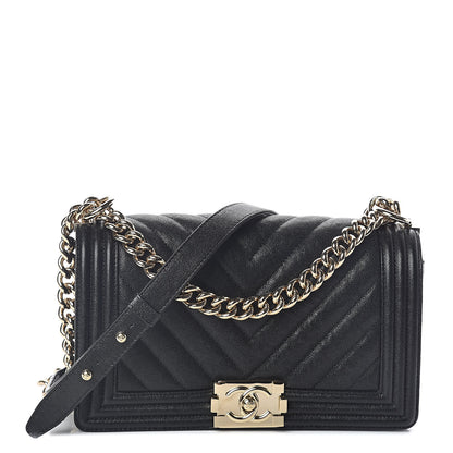 Chanel Caviar Chevron Quilted Medium Boy Flap Black 2 of 10