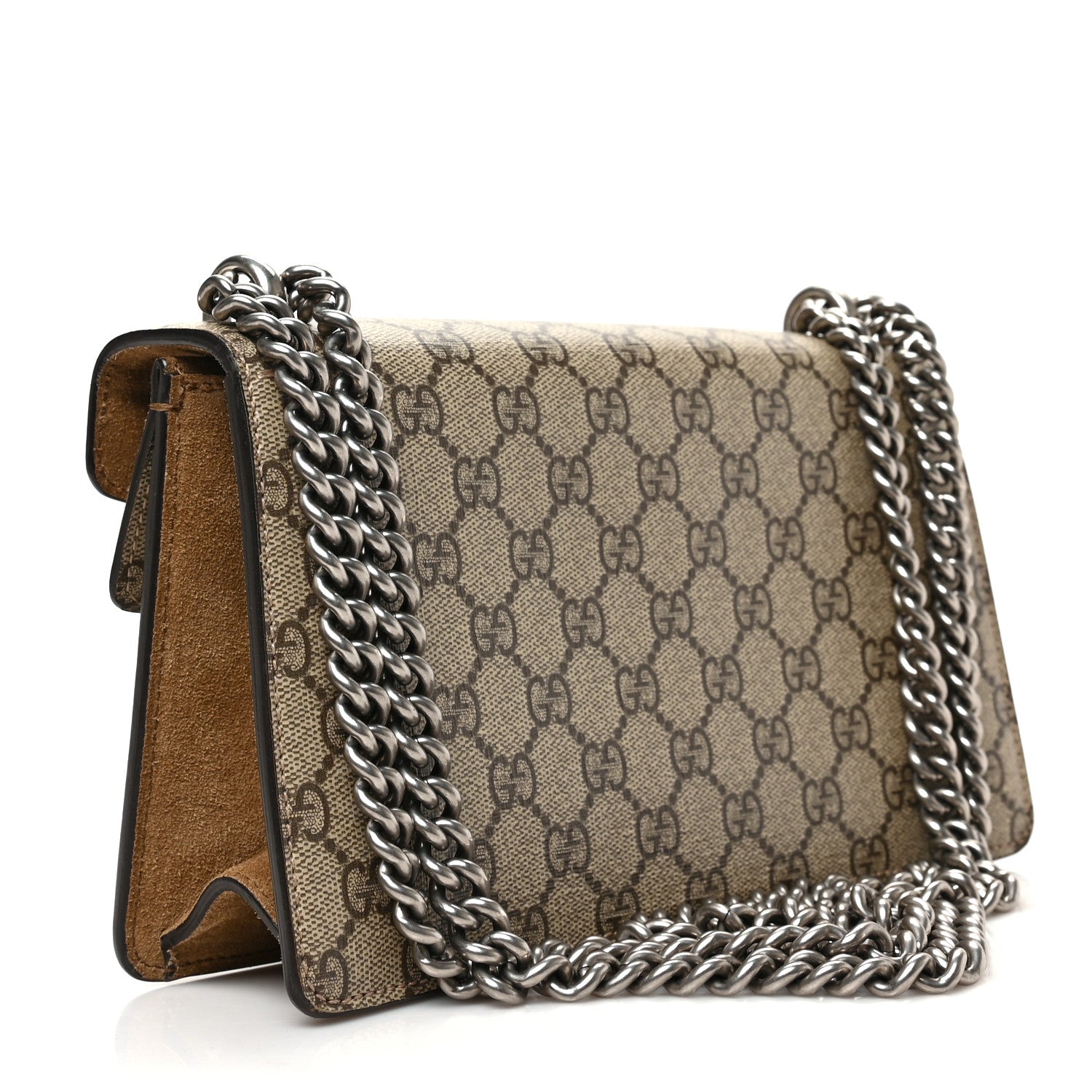 Gucci GG Supreme Monogram Suede Crystal Small Dionysus Shoulder Bag Beige Ebony Taupe 3 of 9