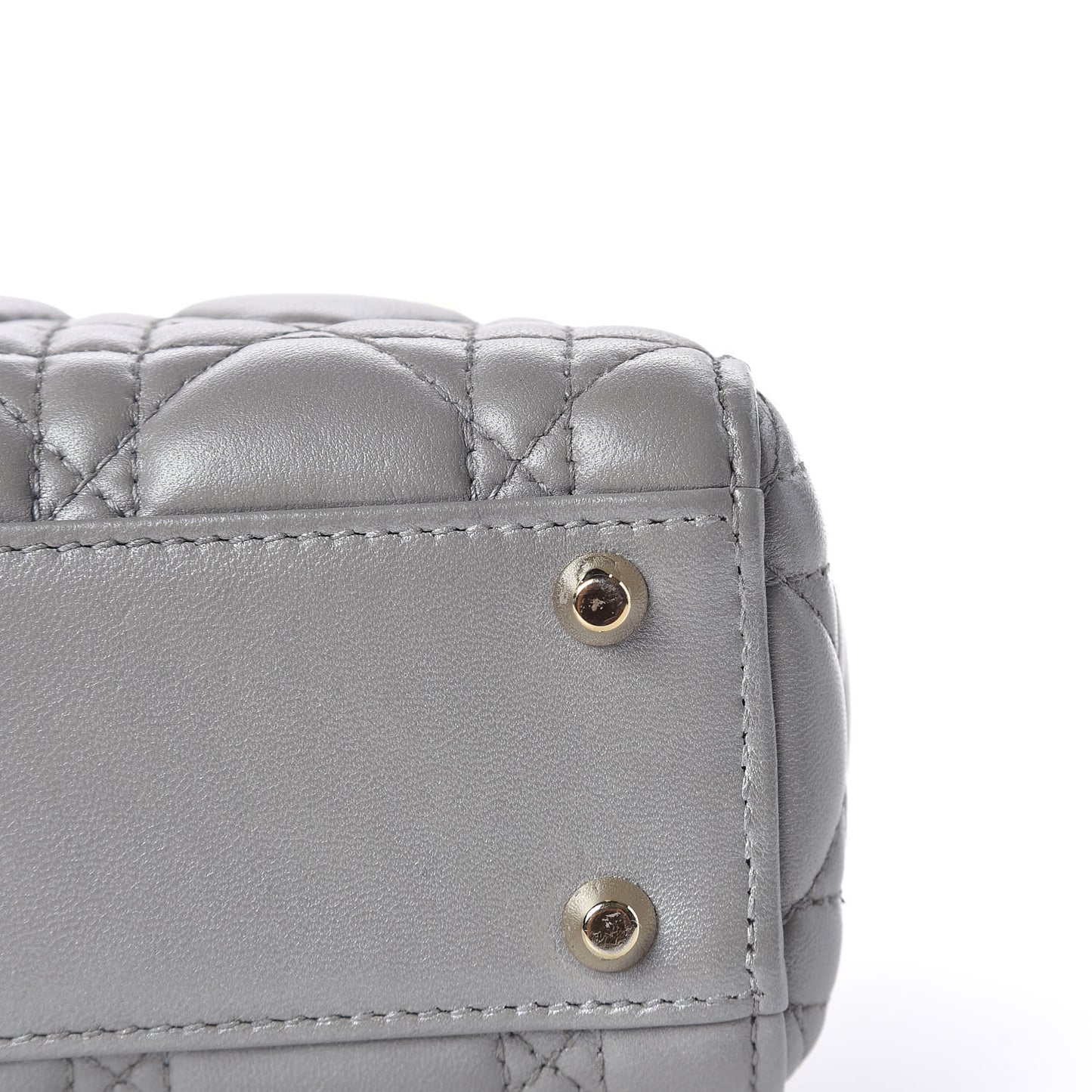 Metallic Lambskin Cannage Mini Lady Dior Grey