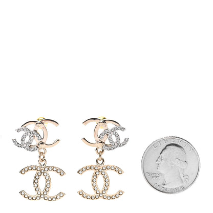 Chanel Crystal Pearl Double CC Drop Earrings Gold Silver 2 of 4