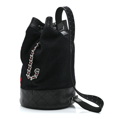 Chanel Wool Calfskin Embroidered Paris Hamburg Drawstring Backpack Black 3 of 10
