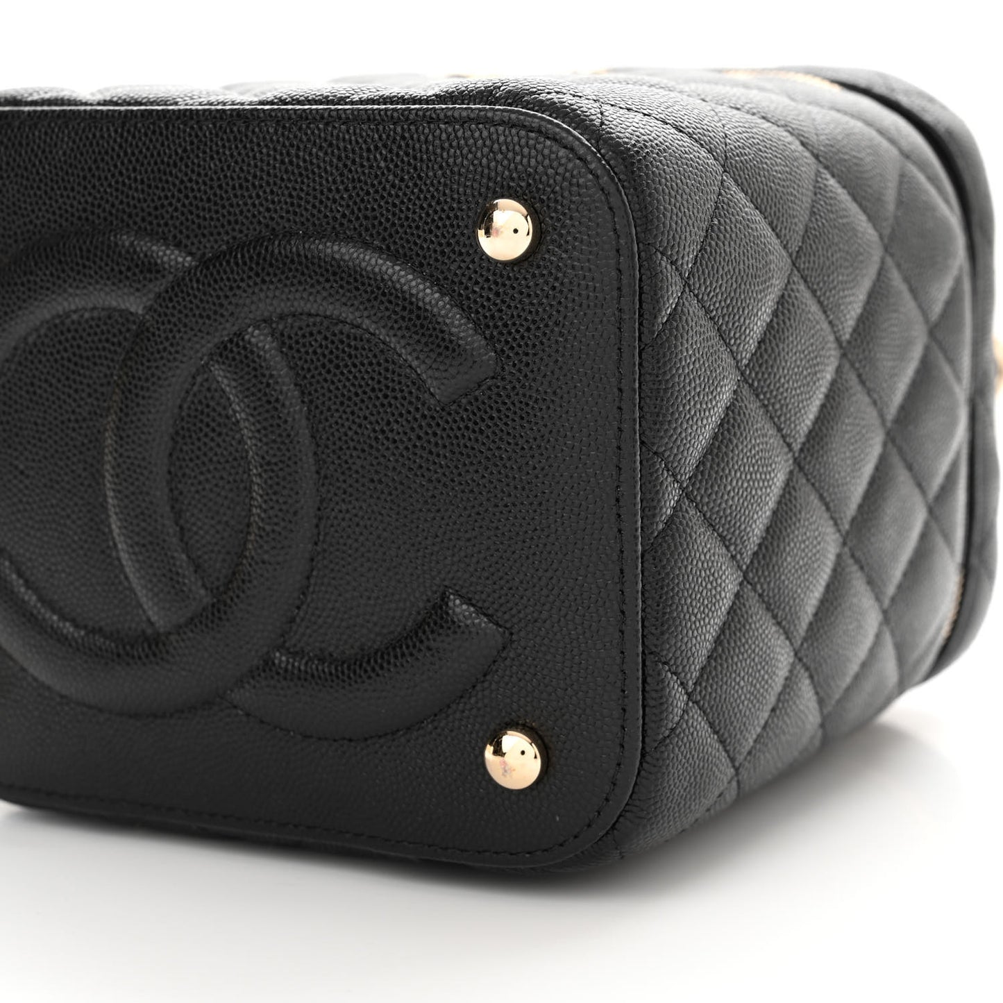 Caviar Quilted Small Top Handle Vanity Case With Chain Black