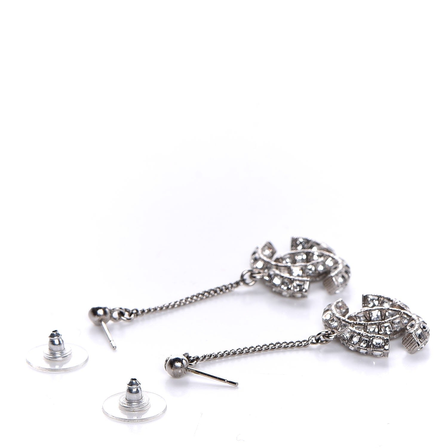 Chanel Baguette Crystal CC Dangle Earrings Silver 3 of 4