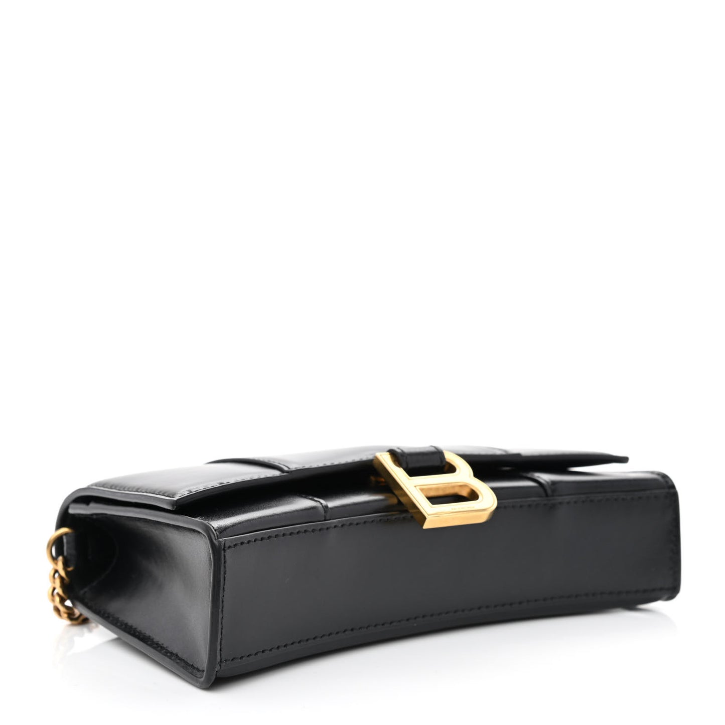 Shiny Box Calfskin Hourglass Chain Bag Black