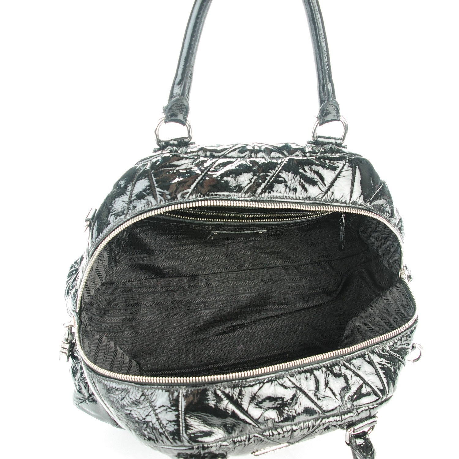 Prada Vernice Chevron Dome Satchel Black 5 of 8