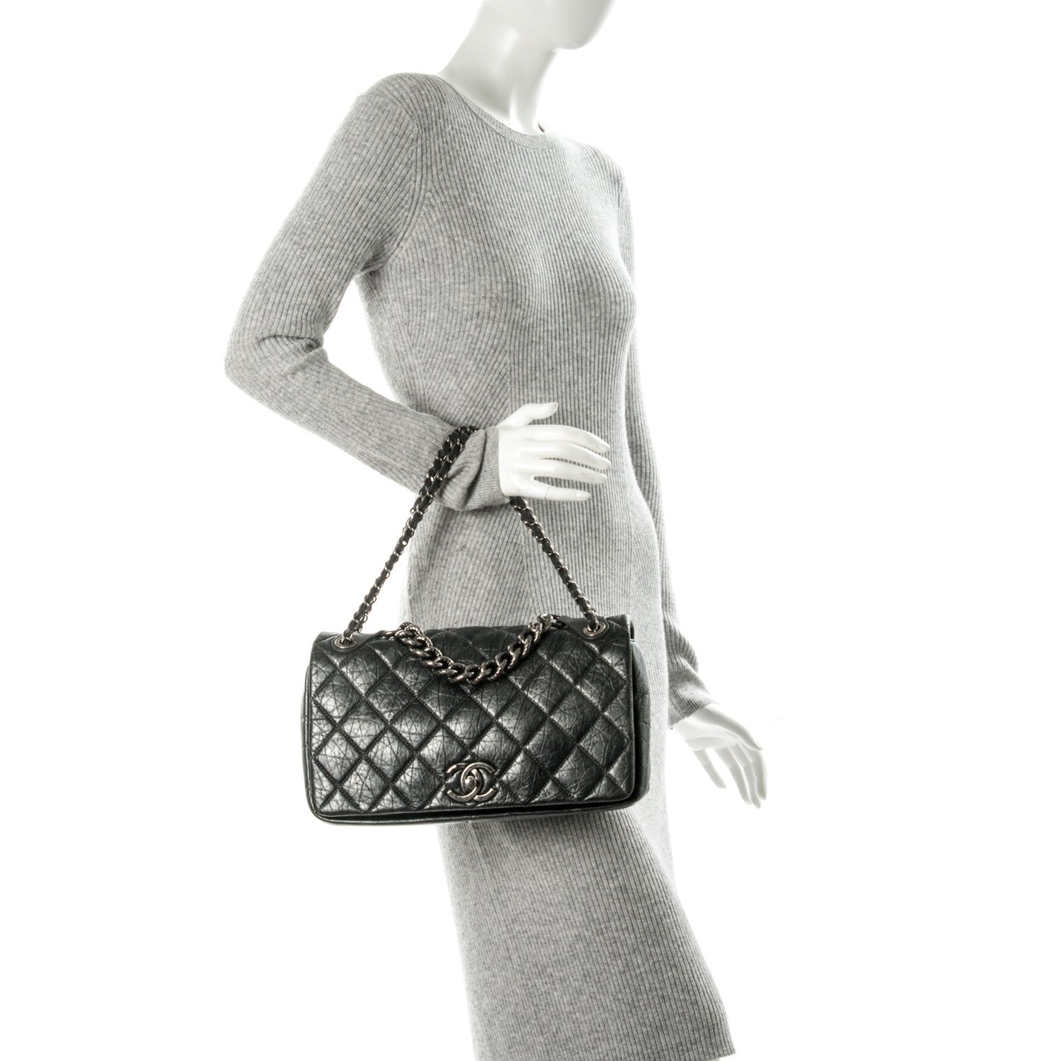 Chanel Metallic Aged Calfskin Quilted Medium Pondichery Flap Black 2 of 8