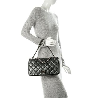 Chanel Metallic Aged Calfskin Quilted Medium Pondichery Flap Black 2 of 8
