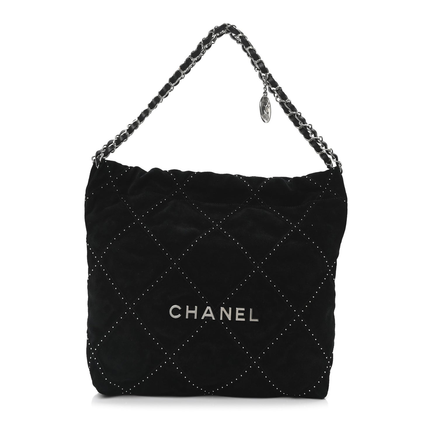 Suede Quilted Studded Small Chanel 22  Black