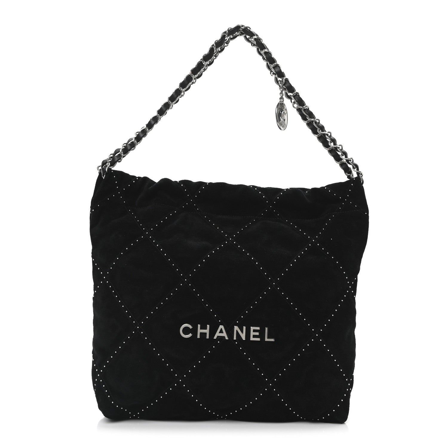 Chanel Suede Quilted Studded Small Chanel 22  Black 1 of 11