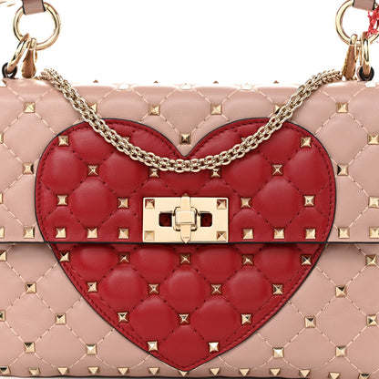 Valentino Garavani Nappa Quilted Heart Medium Rockstud Spike Shoulder Bag Poudre 7 of 9