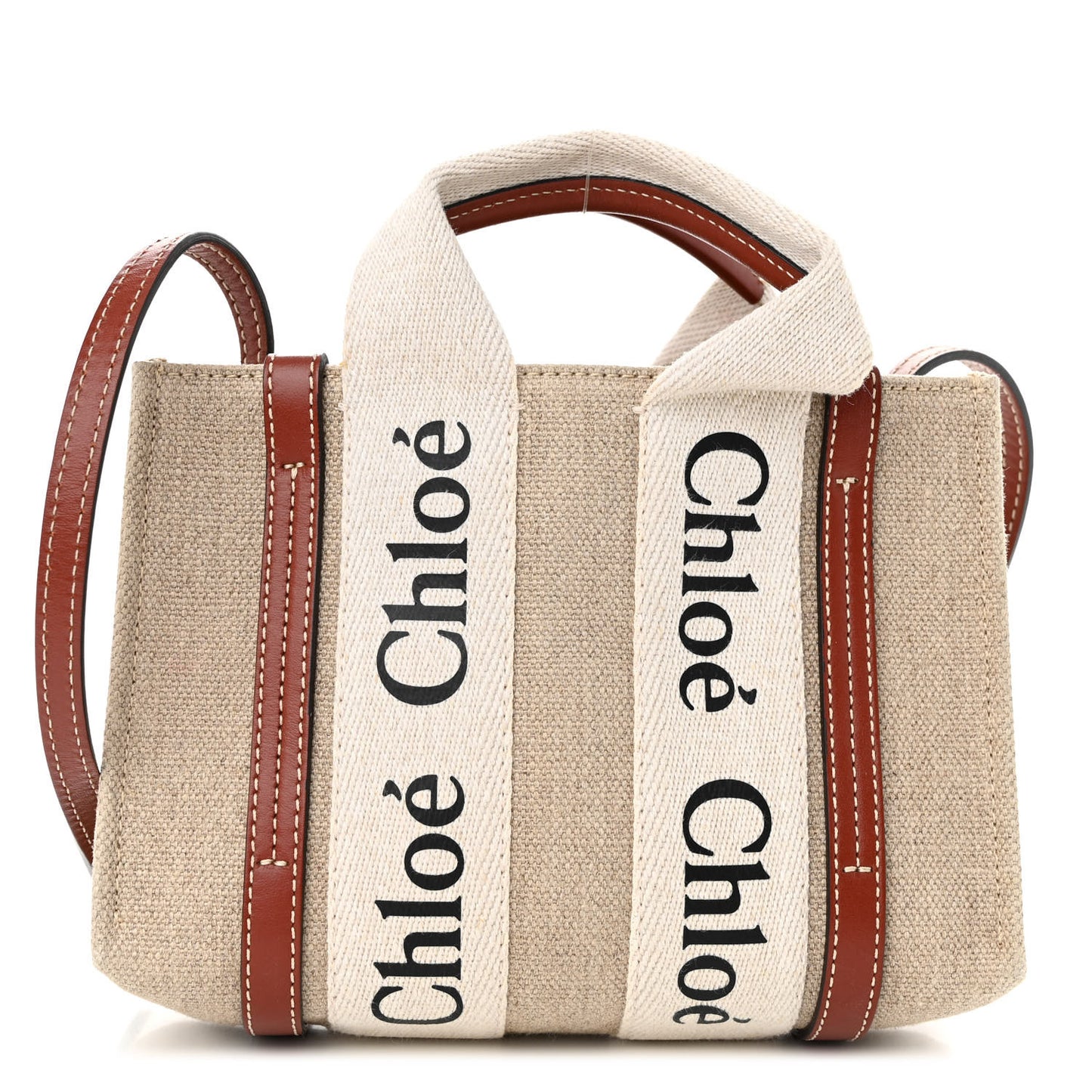 Cotton Calfskin Mini Woody Ribbon Tote White Brown
