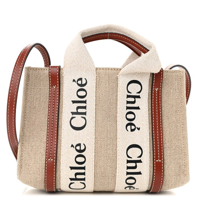 Chloe Cotton Calfskin Mini Woody Ribbon Tote White Brown 1 of 9