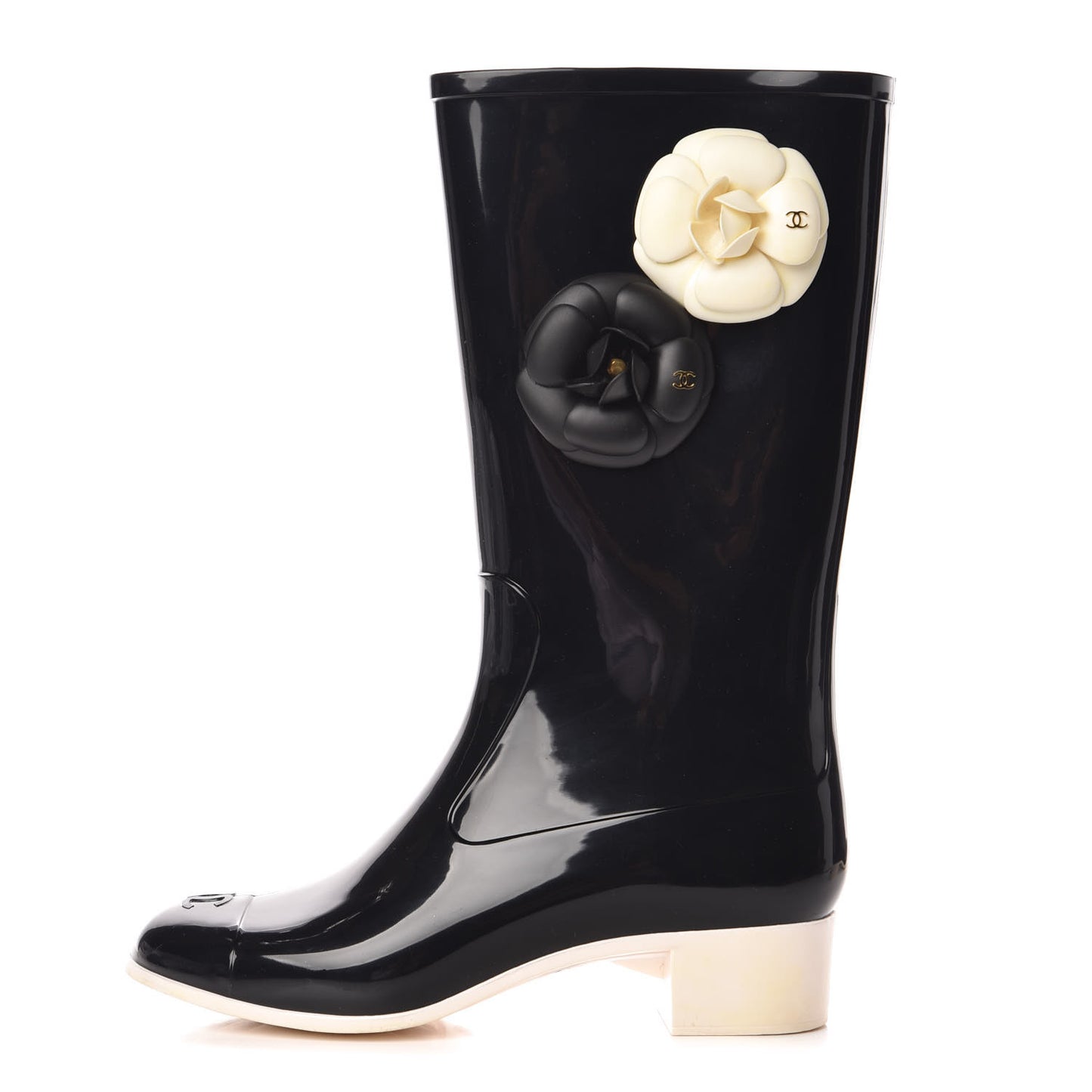 Rubber Camellia Rain Boots 38 Black