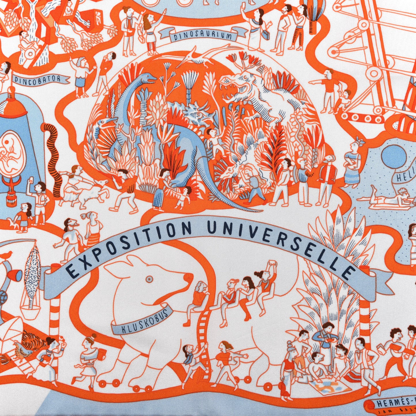 Silk Exposition Universelle Scarf 90 White Orange Ciel