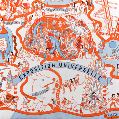 Hermes Silk Exposition Universelle Scarf 90 White Orange Ciel 3 of 4