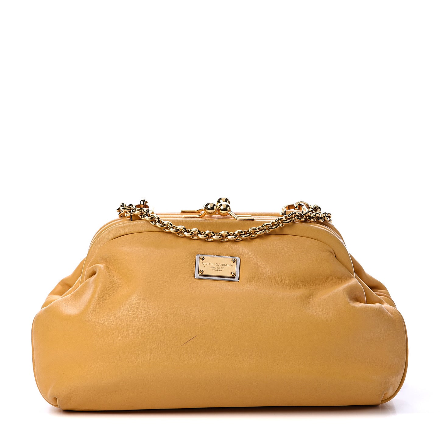 Calfskin Kiss Lock Frame Chain Bag Yellow