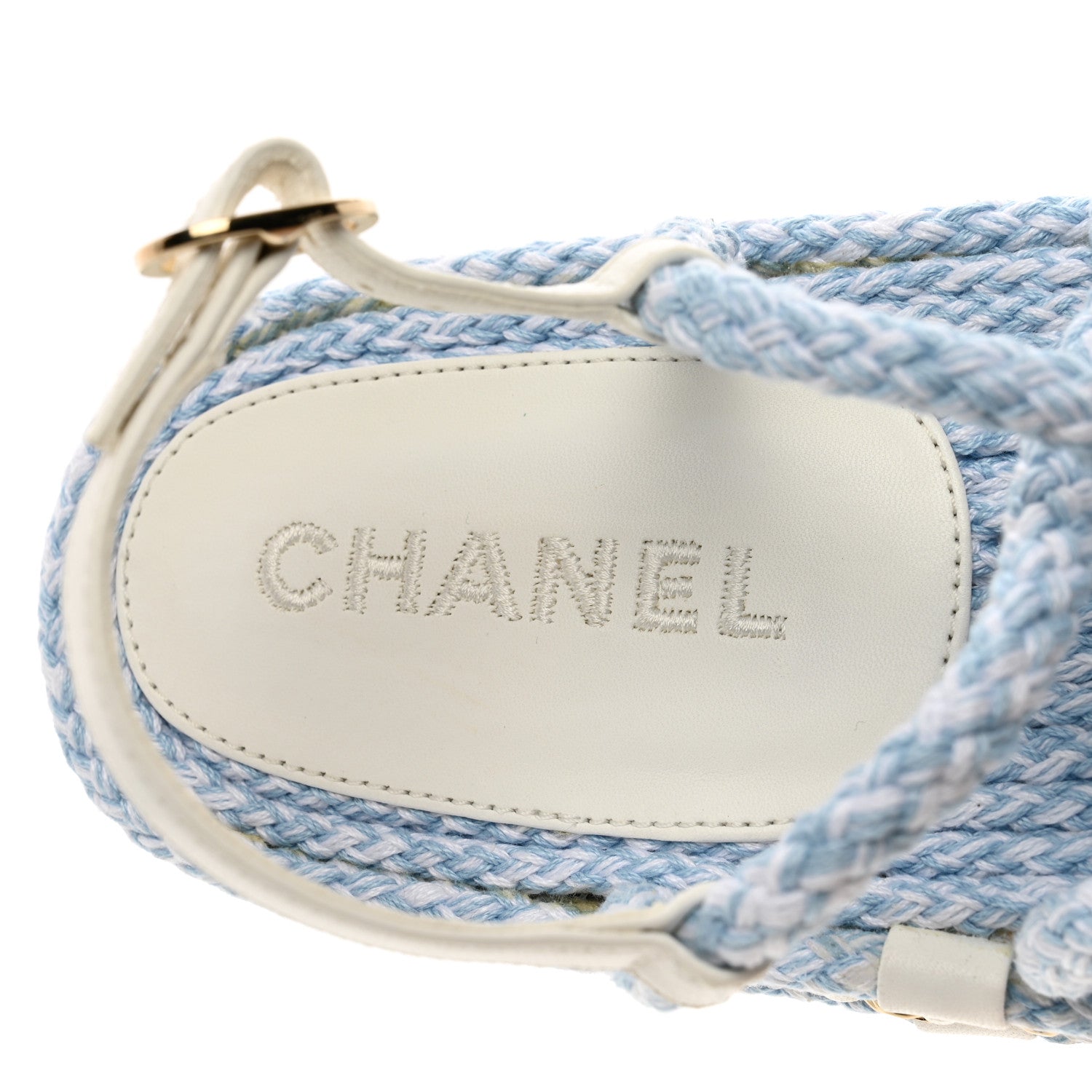 Chanel Lambskin Cord Chain CC Sandals 40 Blue White 8 of 9