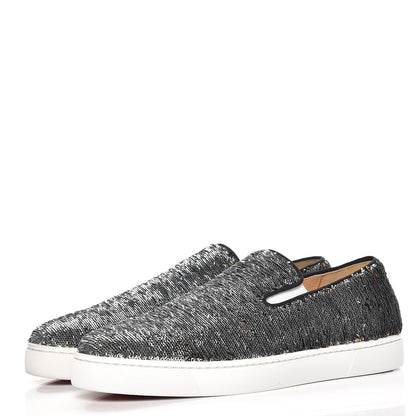 Christian Louboutin Mens Paillette Caresse Boat Man Flats 42 Silver Verde 3 of 9