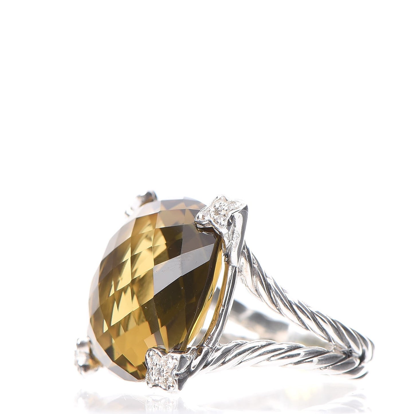 Sterling Silver Lemon Citrine Diamond 20mm Cushion On Point Ring 59 8.75