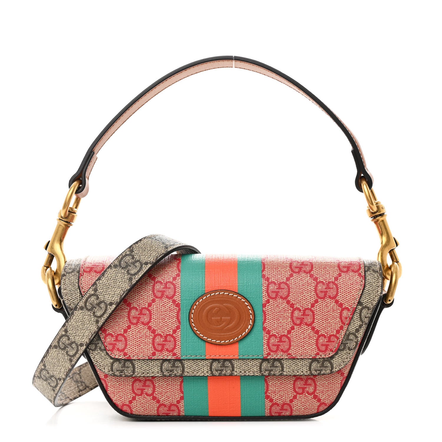 Gucci X DANS LE VERT GG Supreme Monogram Cuoio Web Mini Retro Interlocking G Top Handle Beige Rosso Ebony Harness Brown 1 of 10