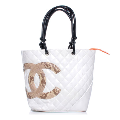 Chanel Calfskin Python Quilted Cambon Medium Tote White 1 of 8