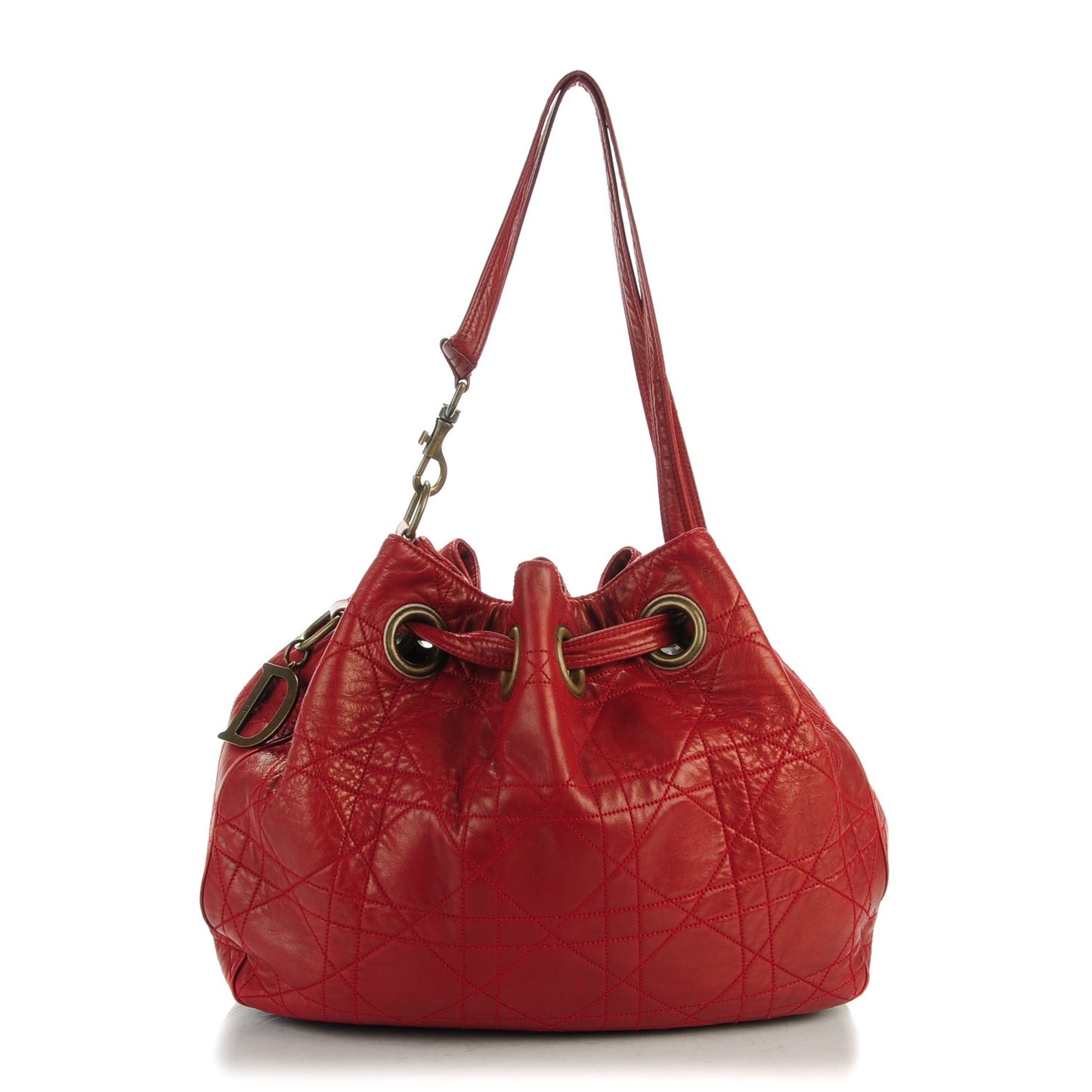 Lambskin Cannage Drawstring Bag Red