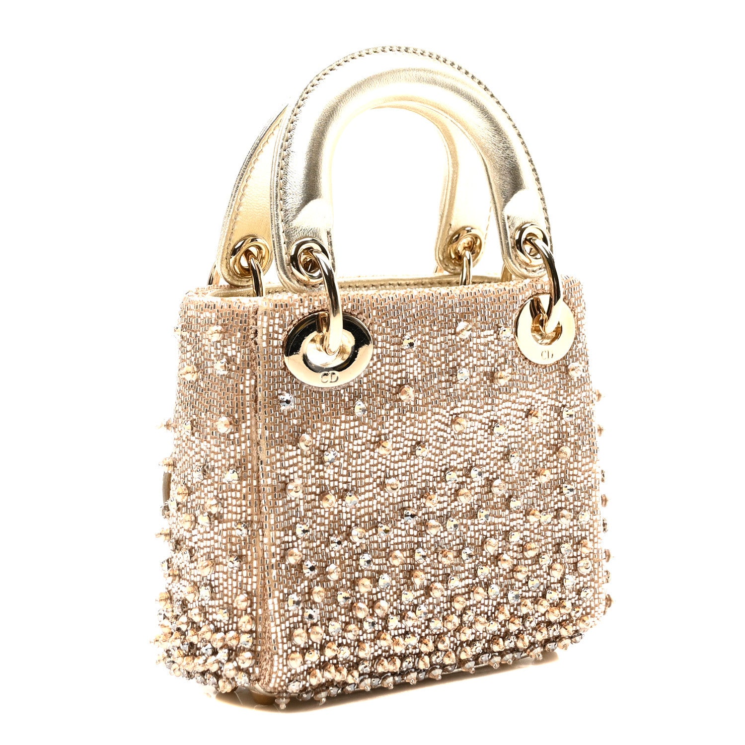 Christian Dior Metallic Lambskin Crystal Beaded Embroidered Micro Lady Dior Gold 3 of 11
