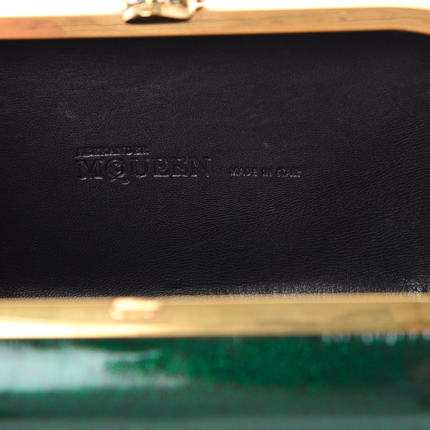 Patent Crystal Skull Box Clutch Green
