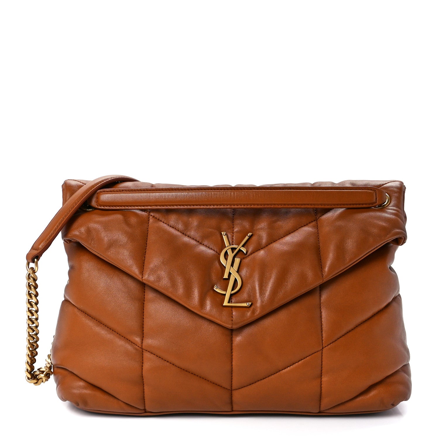Saint Laurent Lambskin Quilted Medium Loulou Puffer Monogram Chain Satchel Miel Dark 1 of 13