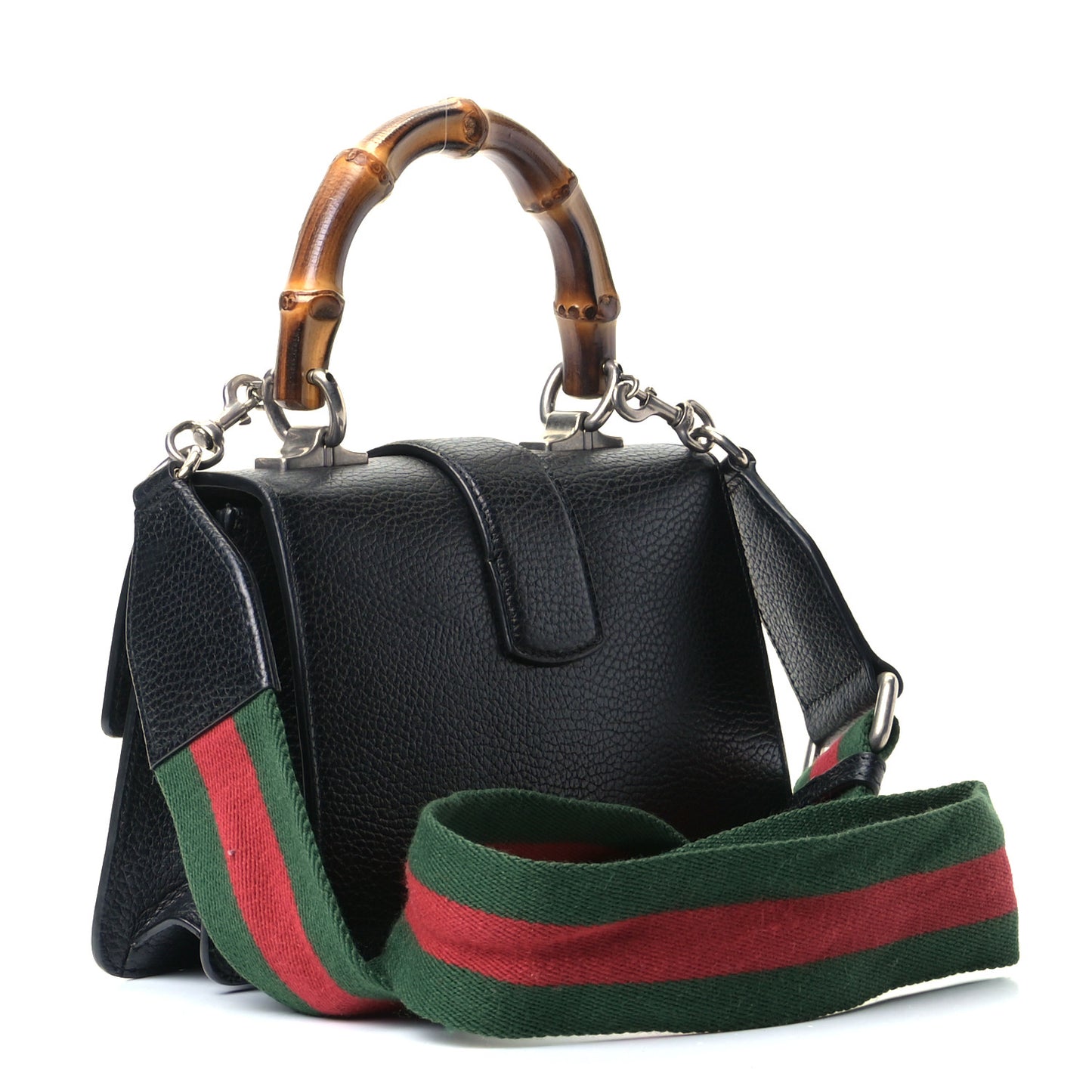 Dollar Calfskin Crystal Web Mini Dionysus Bamboo Top Handle Bag Black Black Diamond