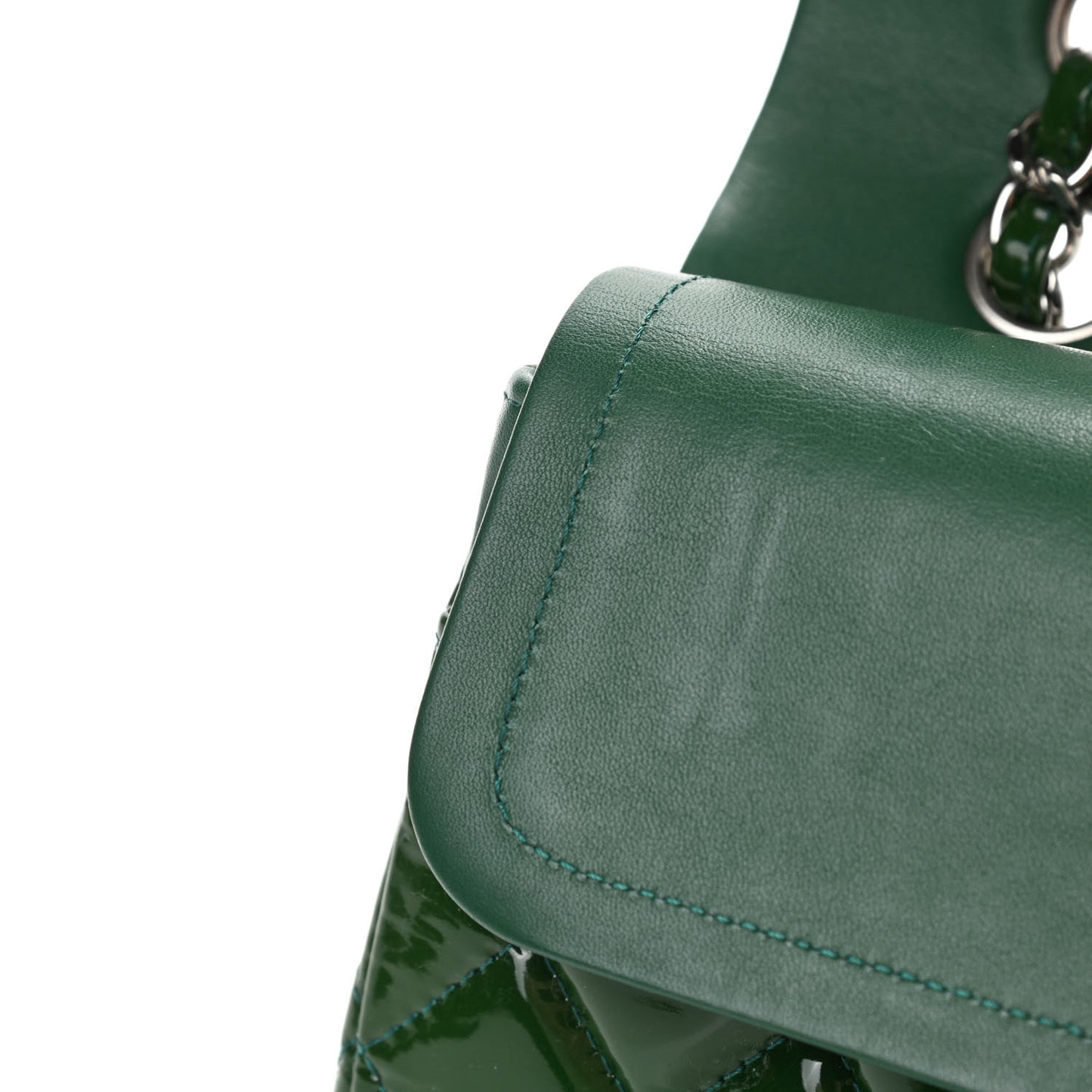 Patent Calfskin Quilted Medium Double Flap Green