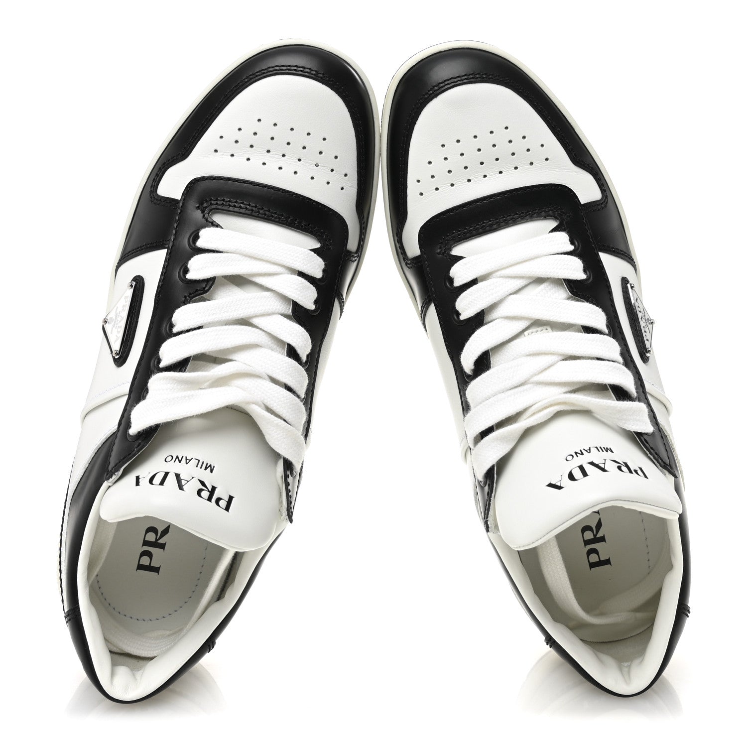 Prada Vitello Sport Spazzolato Rois Triangle Logo Womens Downtown Low Top 30mm Sneakers 39.5 White Black 6 of 10