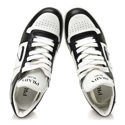 Prada Vitello Sport Spazzolato Rois Triangle Logo Womens Downtown Low Top 30mm Sneakers 39.5 White Black 6 of 10