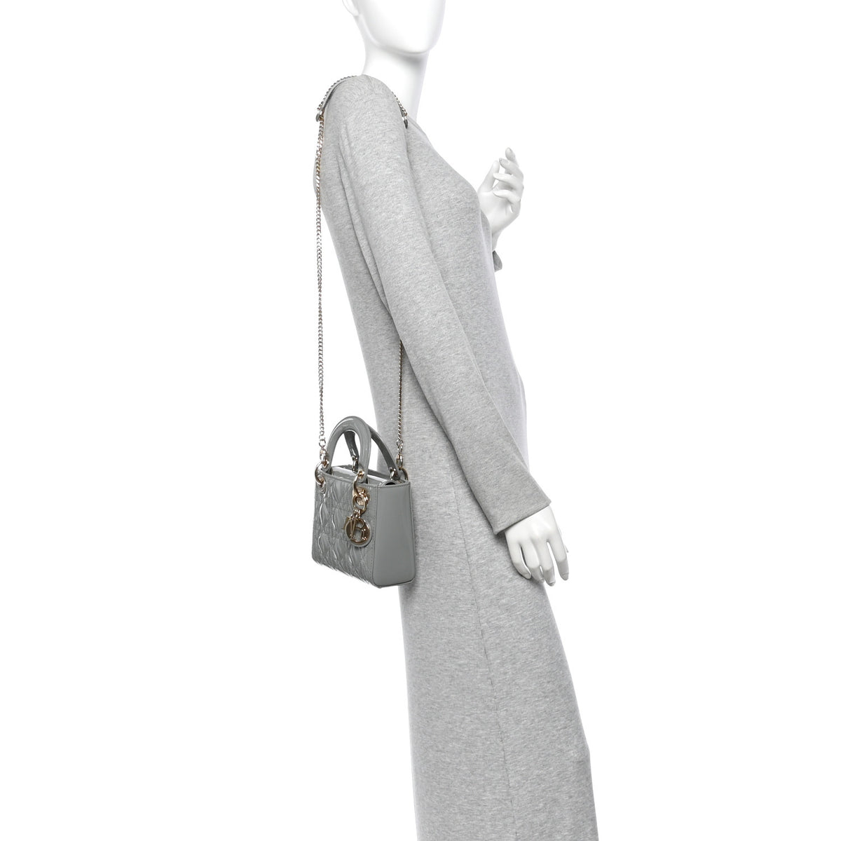 Patent Cannage Mini Lady Dior Grey Stone