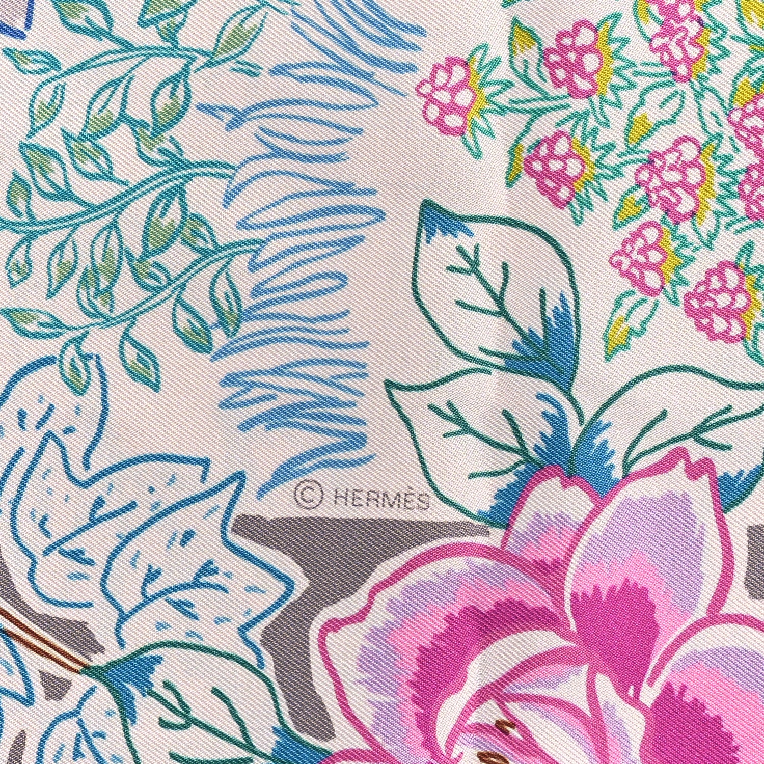 Hermes Silk Double Face Mille Feuilles Scarf 90 Rose Turquoise Multicolore 3 of 5